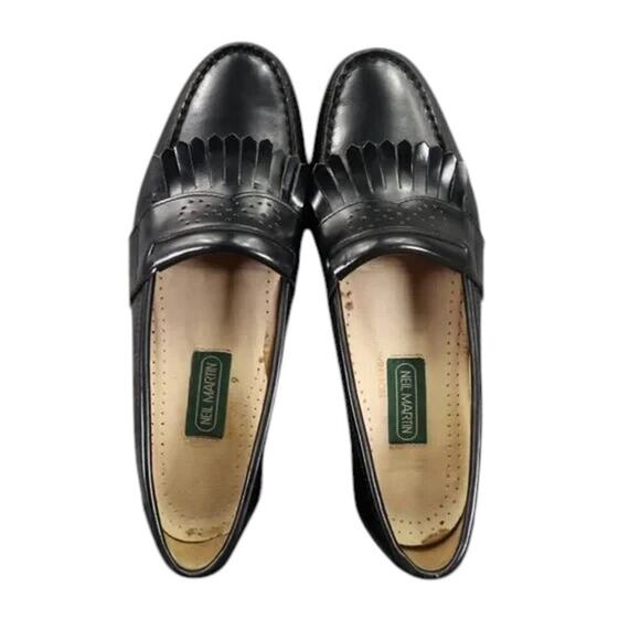 Neil Martin Shoe Men 9 Loafer Fringe Leather Classic Slip On Winston Italy Black